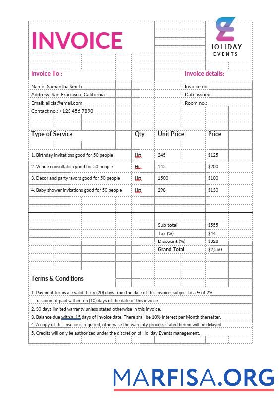 Blank Event Planner Invoice Template